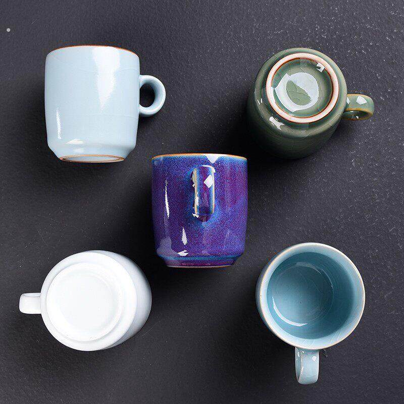 哥汝定钧窑防烫陶瓷功夫茶杯小号杯子带把茶具家用套装迷你主人杯