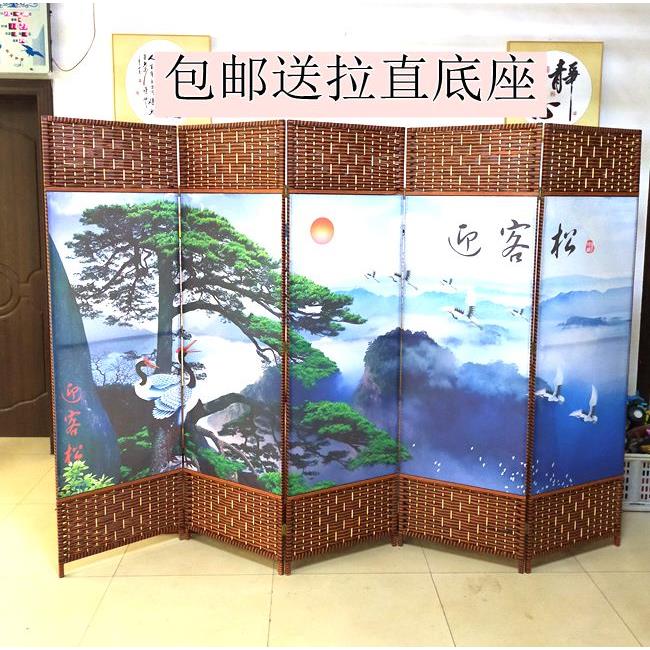 草藤编屏风隔断折叠实木玄关养生茶馆客厅办公室酒店中式折屏座屏