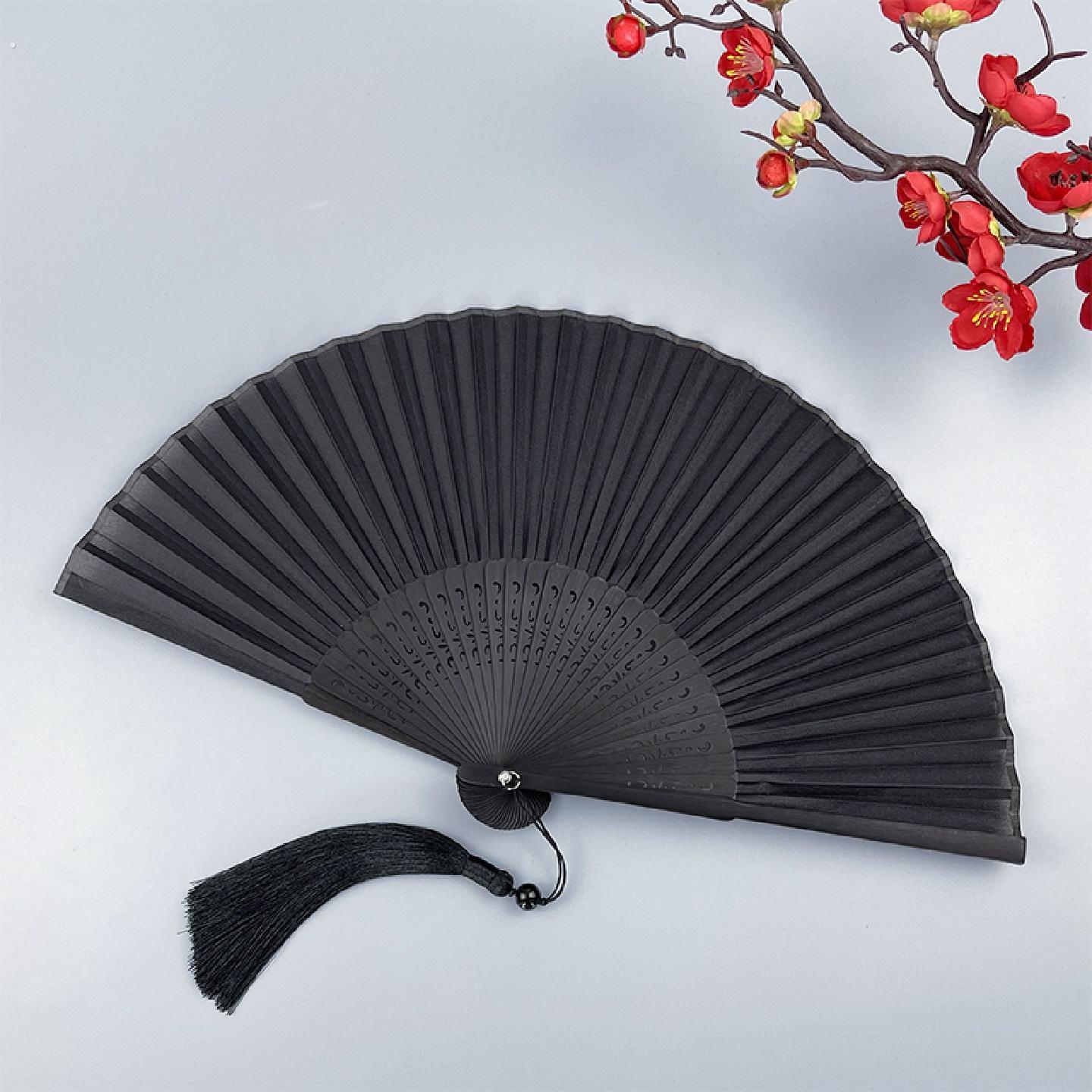 黑色扇子折扇中式古风纯色女夏季旗袍汉服古典随身便携折叠舞蹈扇
