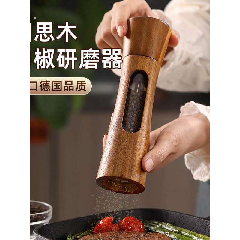 创意手动研磨器实木玫瑰盐研磨瓶厨房露营烧烤撒盐调味颗粒磨碎瓶