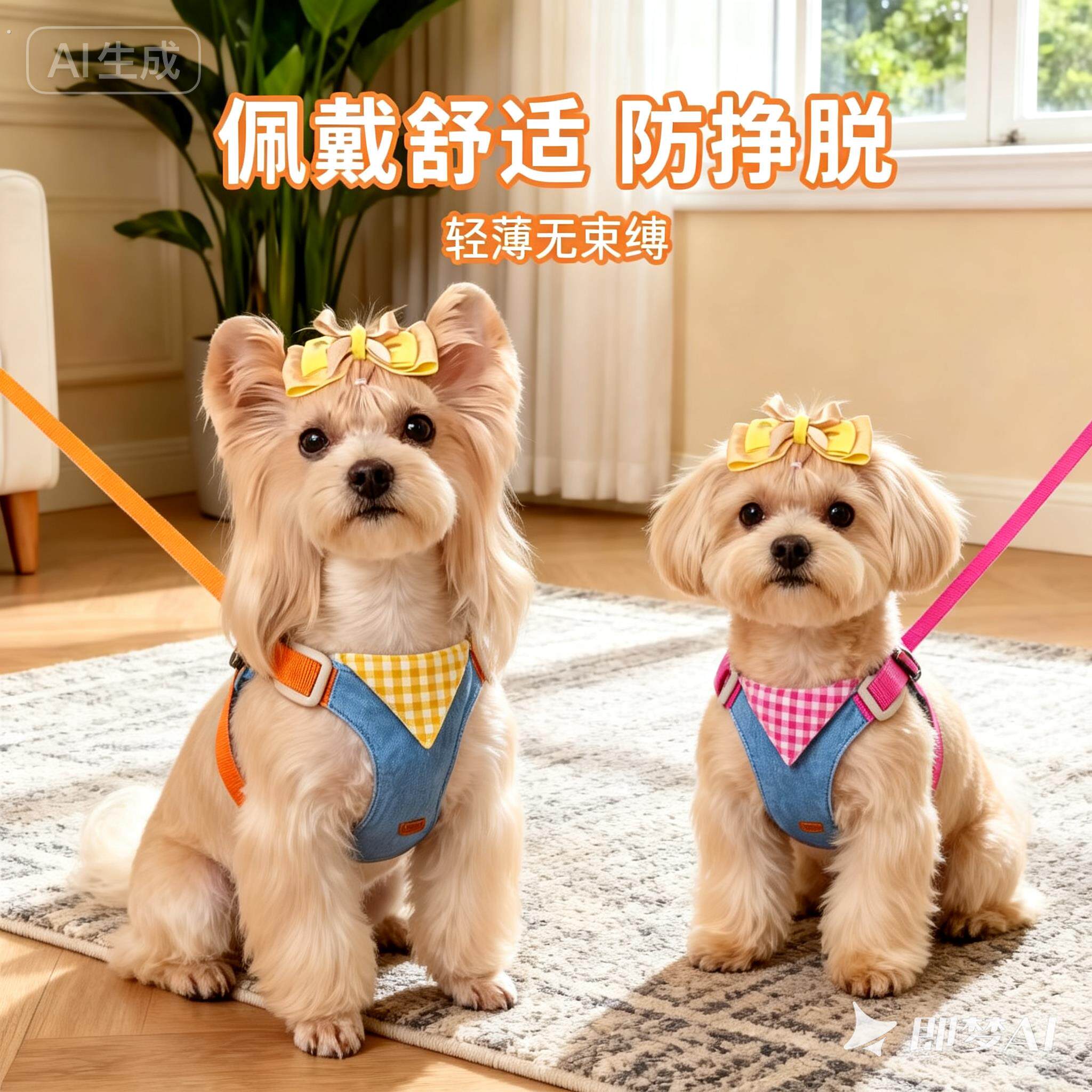 小狗狗牵引绳背心式遛狗绳链子小型犬幼犬马尔济斯胸抱婴袋宠物用