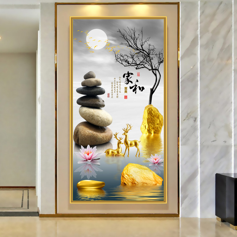 麋鹿入户墙面装饰墙纸壁画过道墙贴贴画墙壁玄关画竖版自粘贴纸