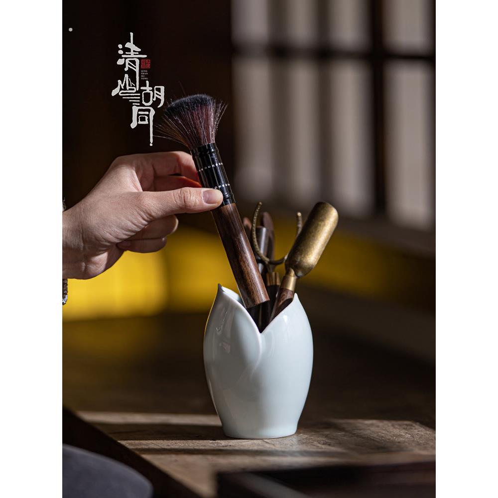 影青茶道六君子配件功夫茶具杯夹茶勺茶筒茶针茶刷家用泡茶工具