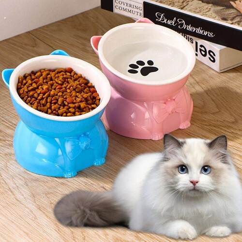 分体猫碗塑料底座陶瓷碗猫食盆猫咪吃饭碗喝水