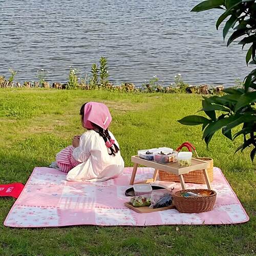粉色蝴蝶结野餐垫婴儿公园草坪防潮垫亲子春游露营地垫海边沙滩垫