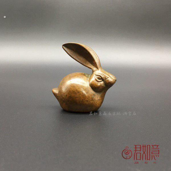 实心铜生肖兔香插摆件 可爱铜兔迷你铜小兔福兔茶艺茶宠把件