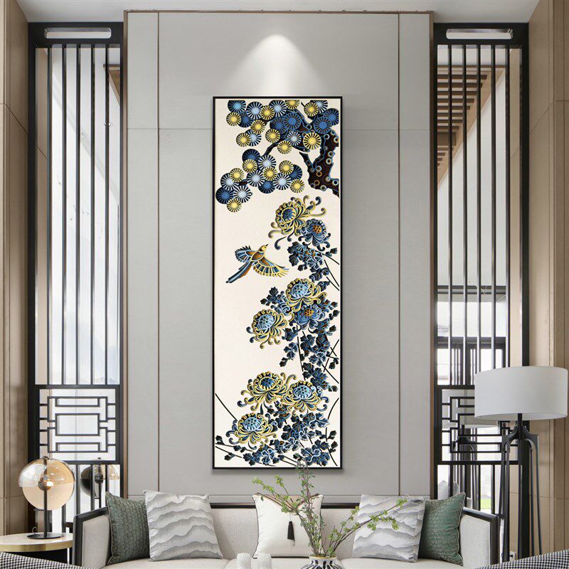 梯木叠雕新中式沙发背景墙装饰画梅兰竹菊客厅挂画3d创意墙面装饰