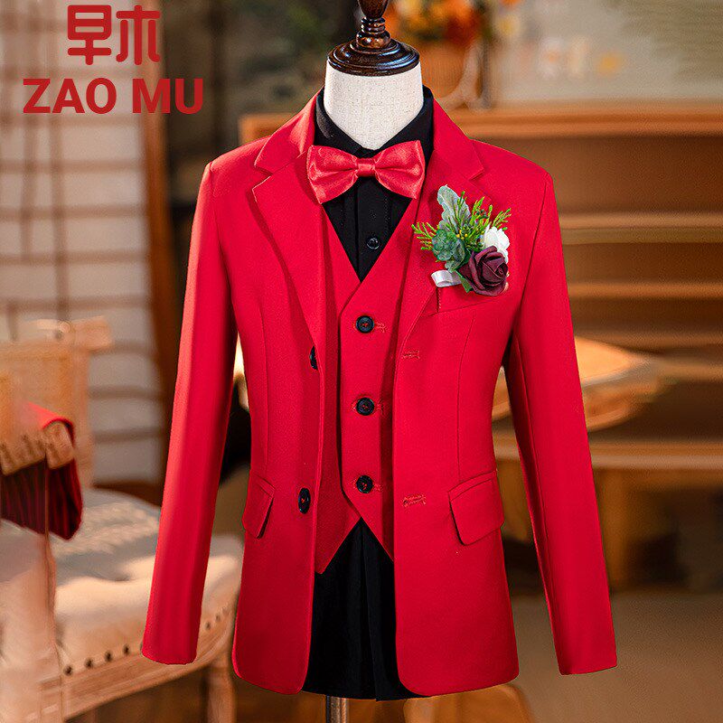 儿童西装套装男童花童礼服钢琴演出服主持人模特走秀洋气蓝粉红色