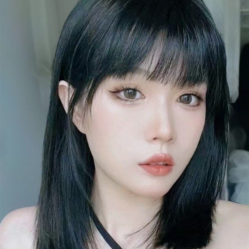 手织全人发蕾丝假发女双递针透气自然齐刘海一刀切短直发锁骨发套