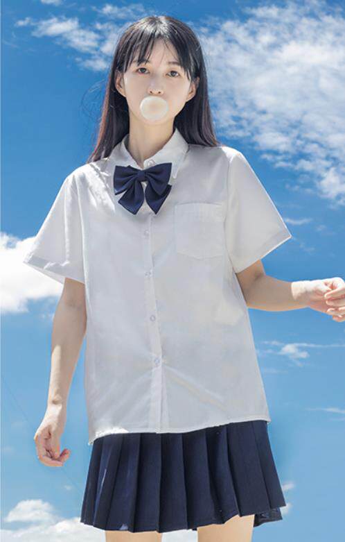 学院风jk制服短袖衬衫百褶裙中长款半身长裙大码套装学生班服女夏