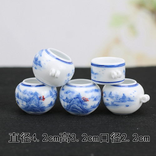 鸟笼瓷碗杯子山水绣眼文鸟芙蓉金青玉鸟手绘鸟食罐鸟碗鸟杯五件套