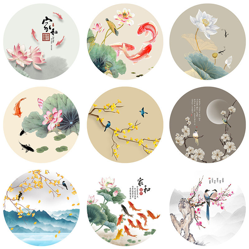 花鸟新中式屏风画半透明乔其纱不透明高密纱玄关客厅装饰画可定制