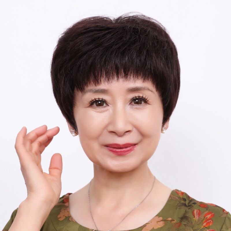 中老年光头假发短发黑色真发头套全真自然50岁妈妈化疗轻薄全头套