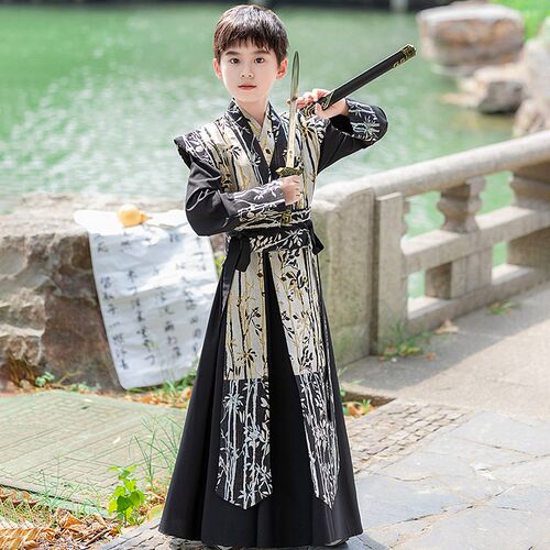 男童汉服中国风秋季儿童古装演出服男孩2024新款中秋古风黑色唐装