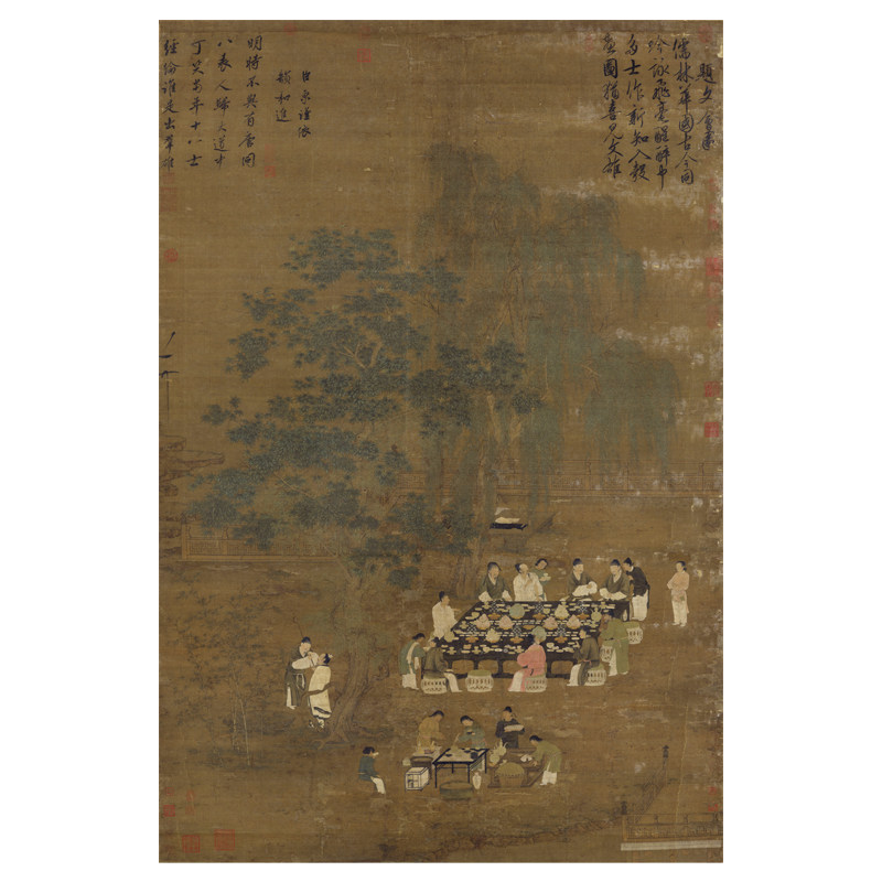 宋徽宗赵佶文会图北宋传统人物画临摹范本中式装饰画艺术绢布画心
