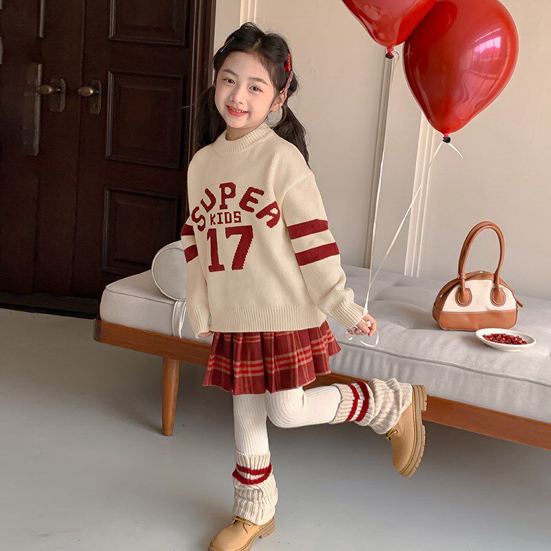 女童半身裙秋冬2024新款洋气女孩加绒裙子冬装儿童圣诞衣服百褶裙
