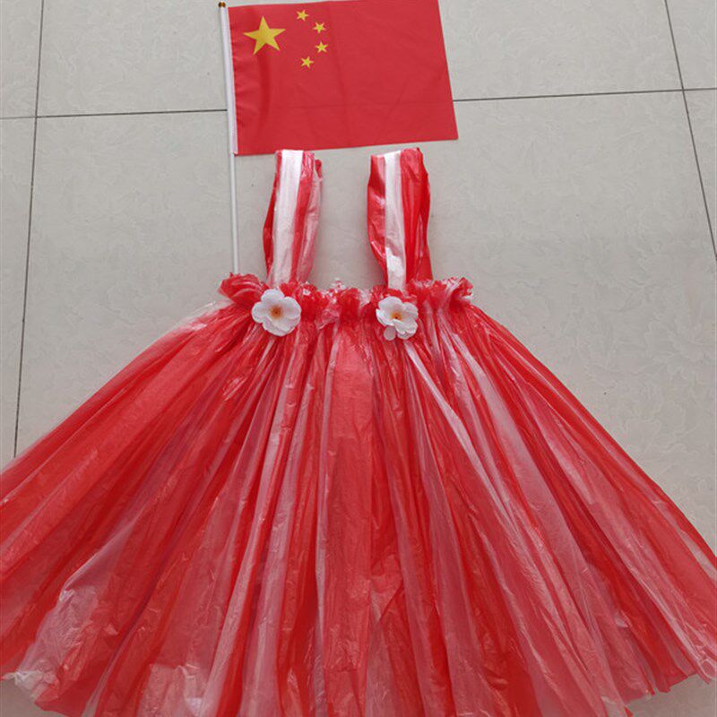 儿童环保拉丁裙草裙演出服时装秀舞蹈服垃圾袋制作女童走秀服