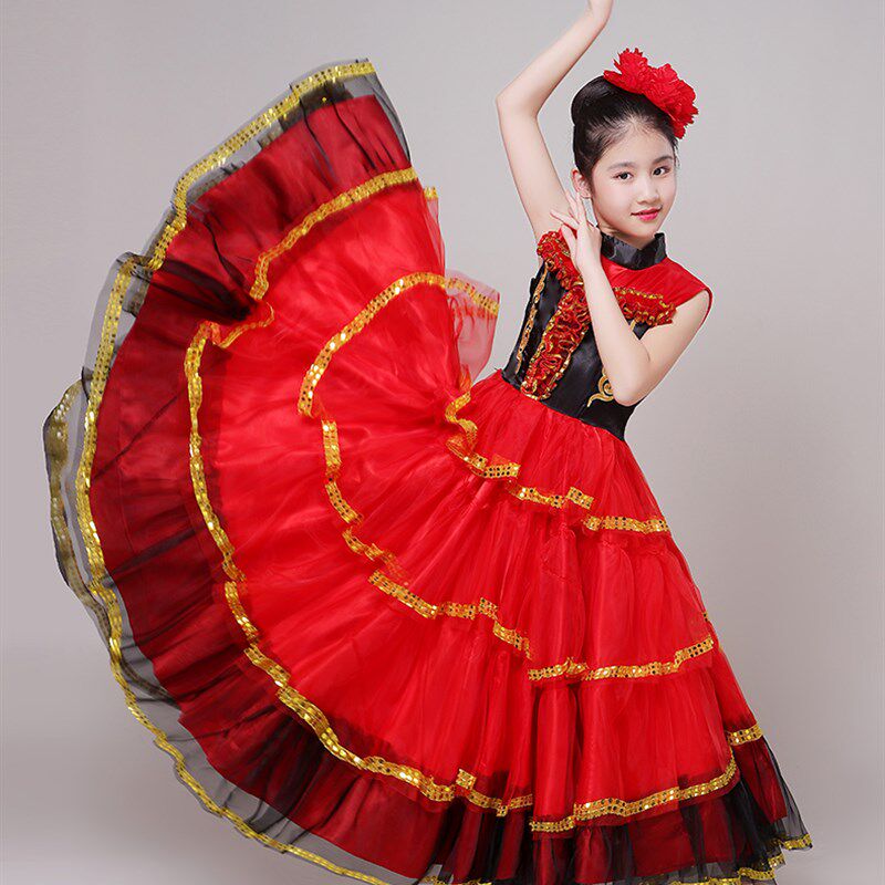 六一儿童西班牙斗牛舞大摆裙幼儿表演舞蹈服女童开场舞服装裙子