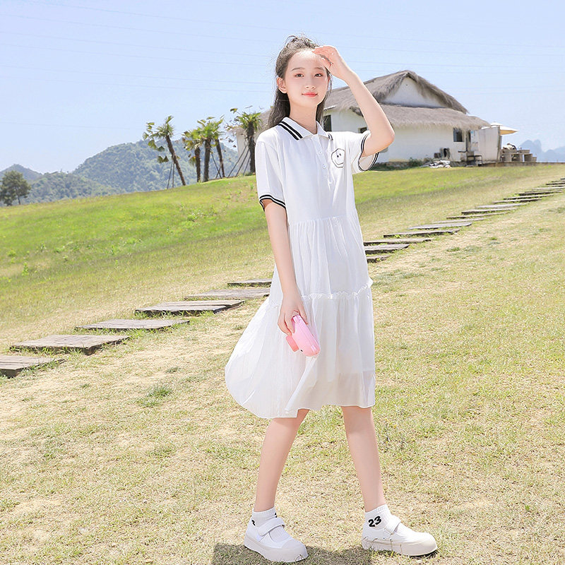 高中学生连衣裙2021夏装新款初中生少女学院风大童时尚POLO纱裙子
