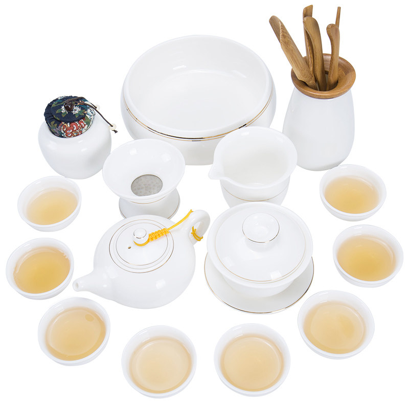 白瓷茶具茶杯套装整套家用功夫泡茶壶陶瓷茶道喝茶盖碗德化羊脂玉