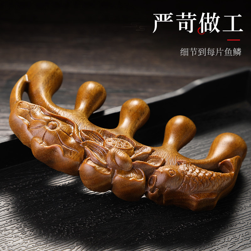 绿檀木头部按摩梳头皮五行经络头疗专用五齿养生筋络梳穴位脱发防