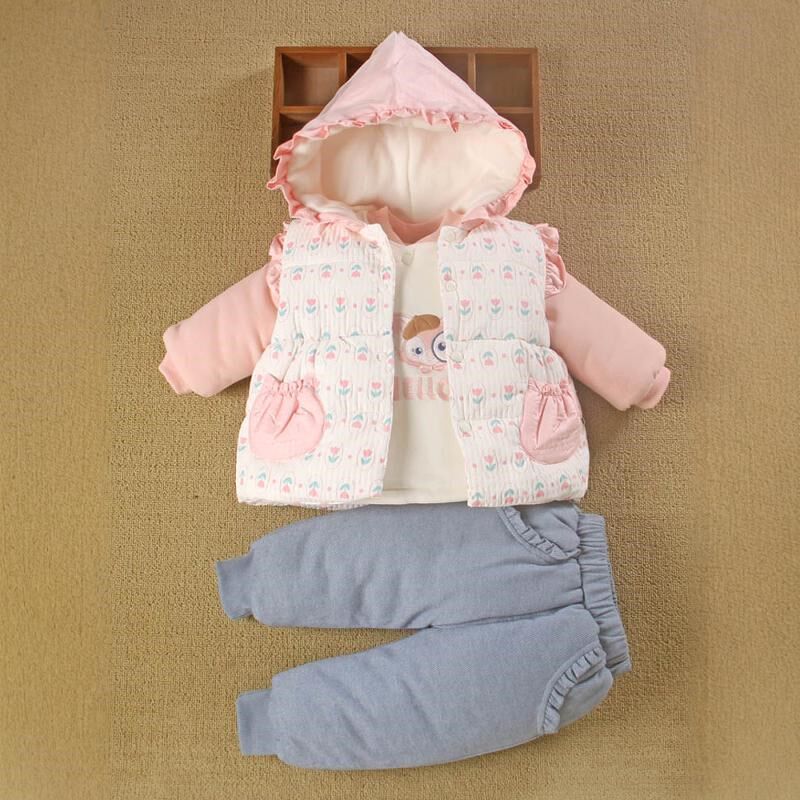 一1岁半女宝宝秋冬装分体款童夹加厚棉服袄外套装婴儿衣服外出0季