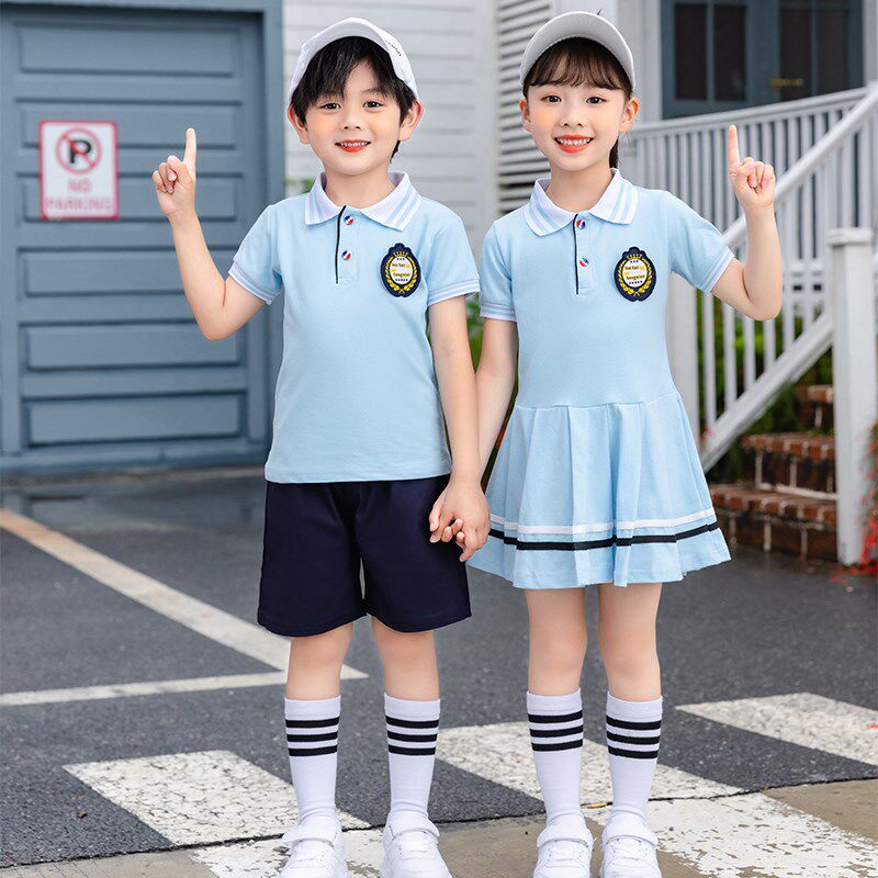 幼儿园园服夏装小学生校服套装毕业服装夏季英伦风连衣裙蓝色班服