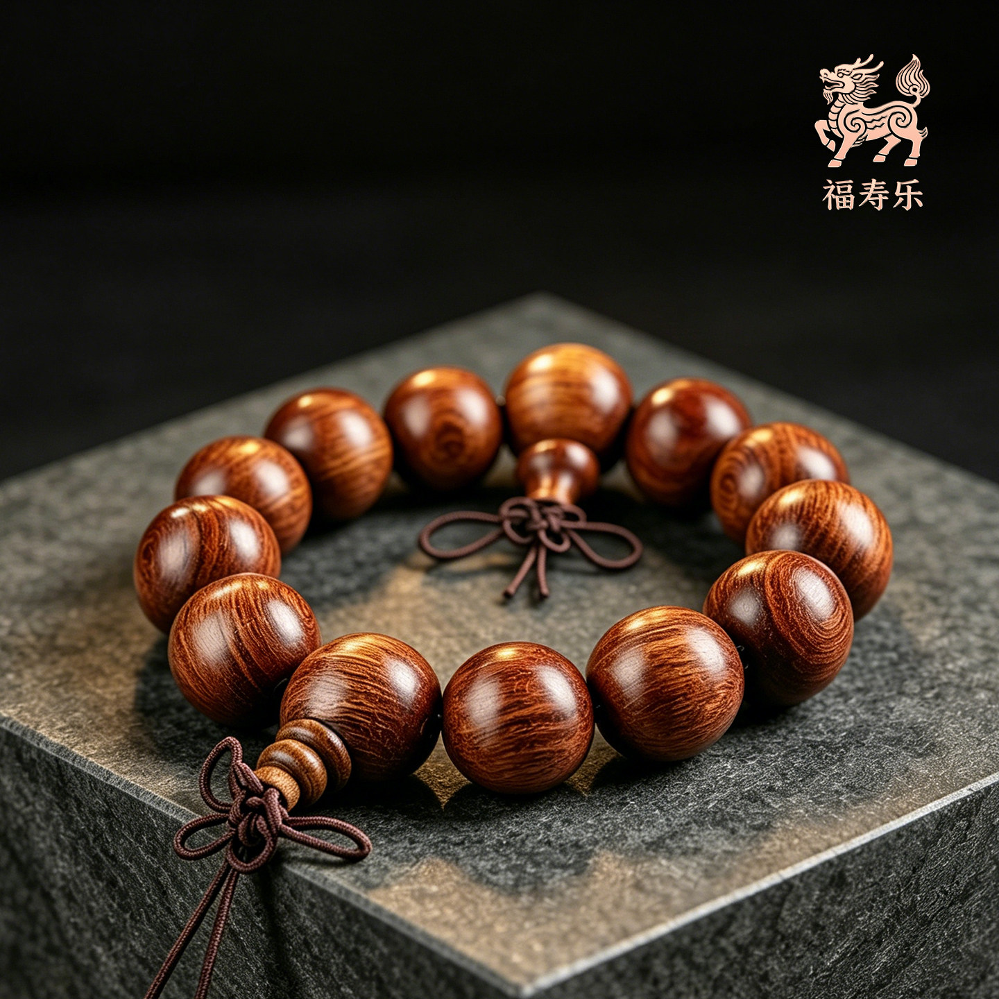 福寿乐《缅花禅韵》缅甸花梨高档手串12mm颗木盒延寿祈福