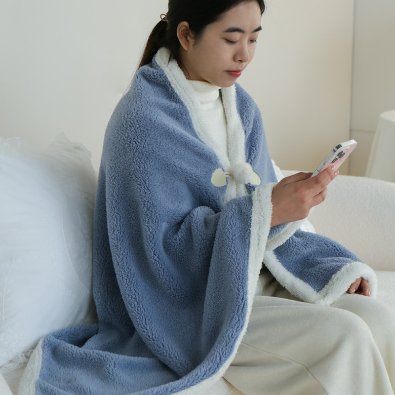 舒棉绒午睡毯子 办公室午休盖毯 可穿式保暖月子披肩斗篷小毛毯