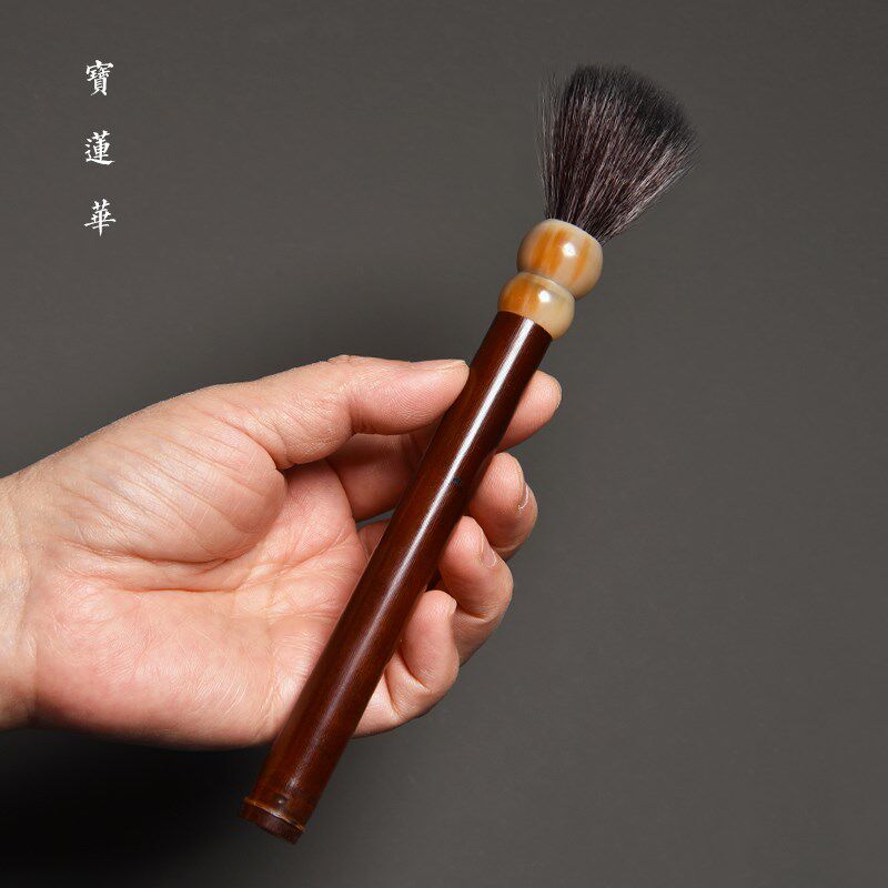 老煤竹节养壶笔 天然花牛角葫芦头刷壶笔 壶刷子养茶壶毛笔茶道配