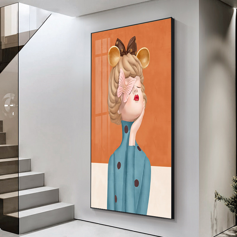 客厅装饰画沙发背景壁画大气轻奢人物挂画小女孩玄关服装店晶瓷画