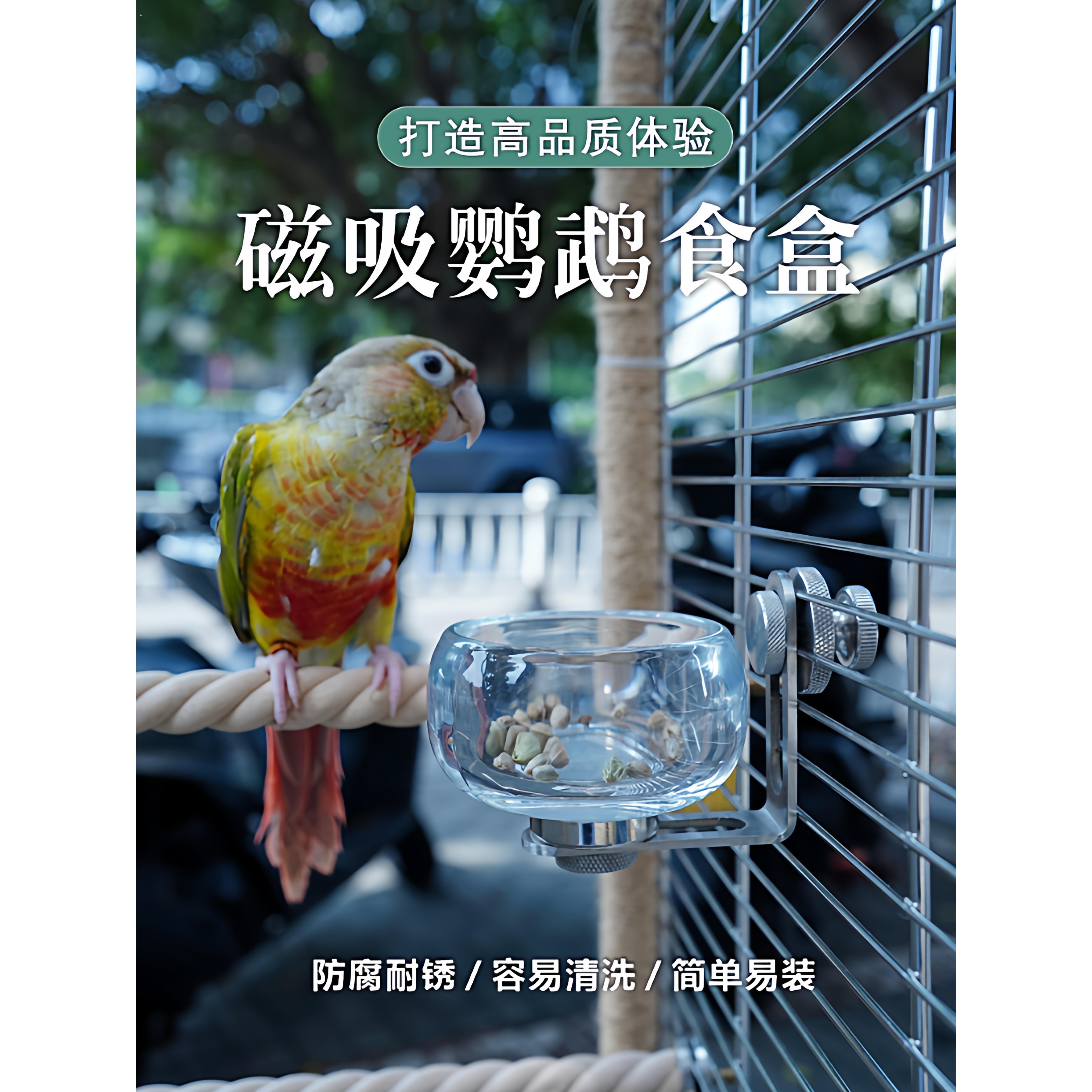 鹦鹉食盒玻璃碗防溅鸟食罐防翻喝水碗鸟笼内挂食碗小鸟喂食器磁吸
