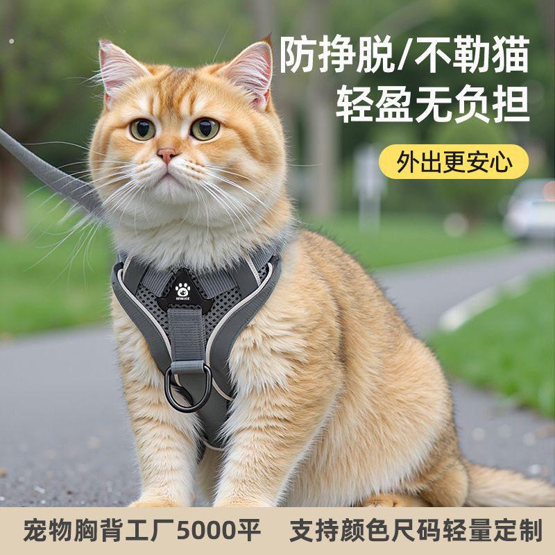 新款 猫咪牵引绳防挣脱外出专用溜猫绳宠物抱婴袋链子可调节网红