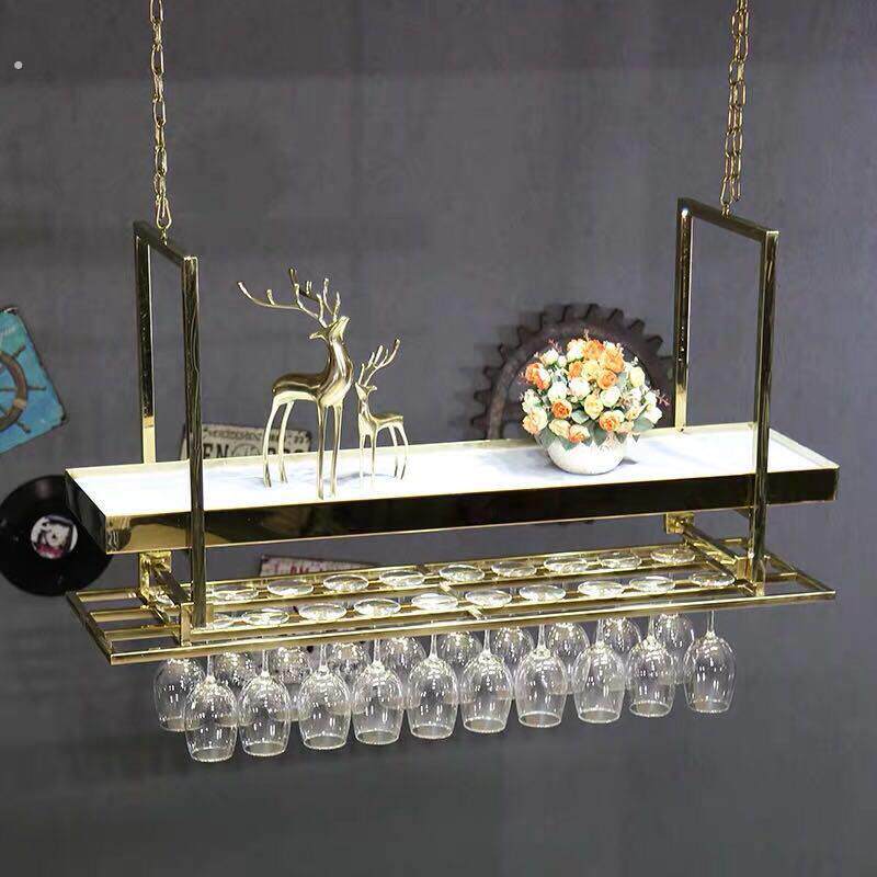 轻奢吧台酒架悬挂置物架吊架红酒杯架倒挂家用创意不锈钢高脚杯架