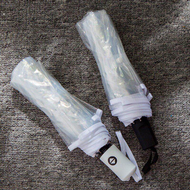 木柄轻奢透明可折叠全自动雨伞三折伞折叠伞复古风道具网红小清新