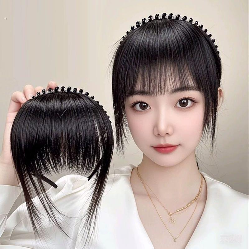 发箍刘海一体中年彷真发彷钻发箍女前额鬓角遮白发碎齐刘海假发片