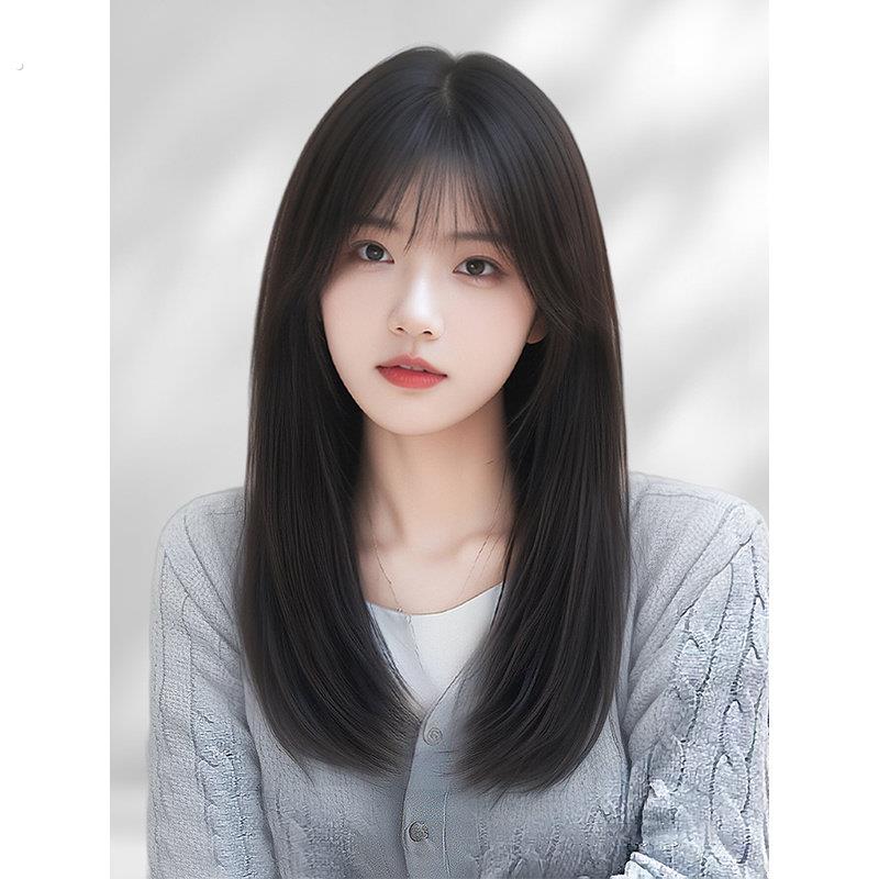 假发女中长发夏天薄款减龄锁骨发自然全头套彷真发整顶黑色假发套
