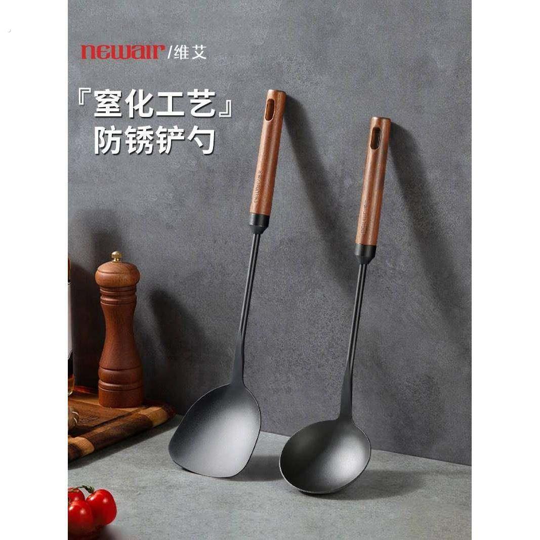 铸铁锅铲家用炒菜铲子厨具日式木柄炒勺炒菜勺子铲子套装长柄汤勺