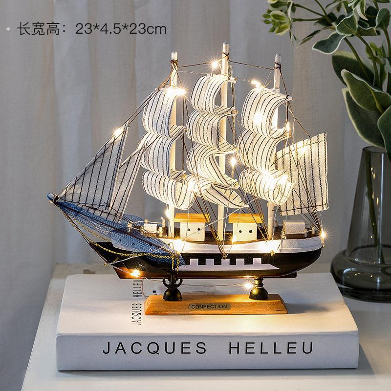 木质一帆风顺帆船模型办公室客厅工艺品地中海风装饰创意摆件