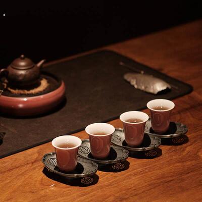 苏仙堂半斋半锡点铜窗海棠杯垫茶船杯垫茶道配件