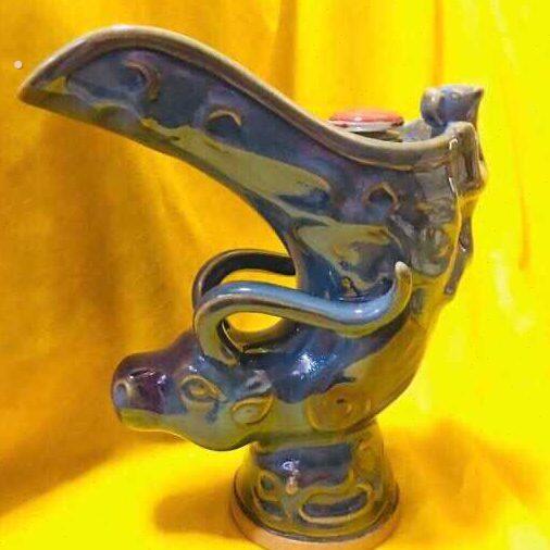 陶瓷酒瓶收藏9677酒柜展示精美钧瓷犀樽完好一斤容量酒瓶