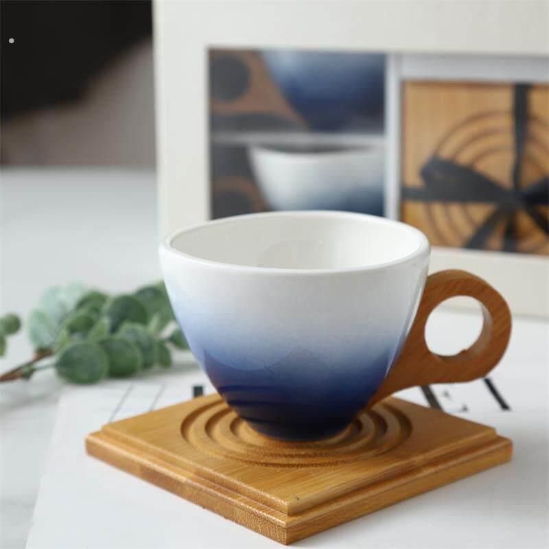 轻奢渐变色陶瓷咖啡杯礼品套装创意竹柄水杯办公室杯子礼盒