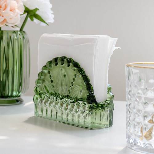 欧式轻奢玻璃复古纸巾架西餐厅餐桌收纳层架 酒店咖啡厅餐巾纸巾