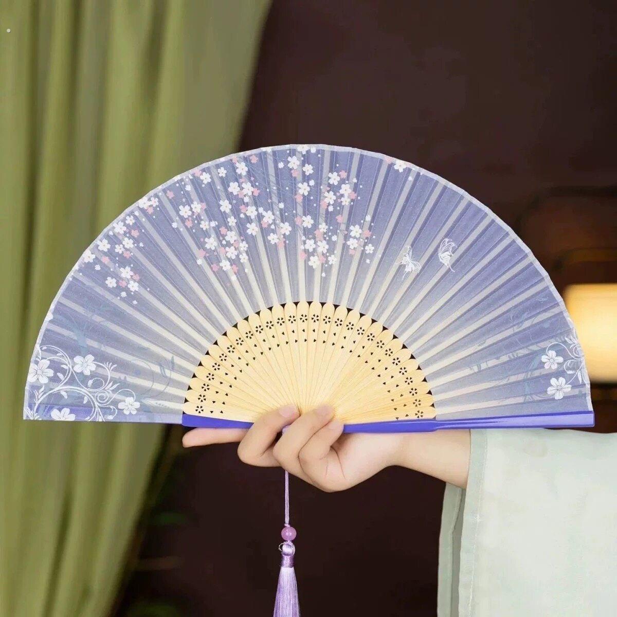 新款古风扇子折扇中国风夏季便携古代汉服旗折叠小竹扇子仿真丝扇