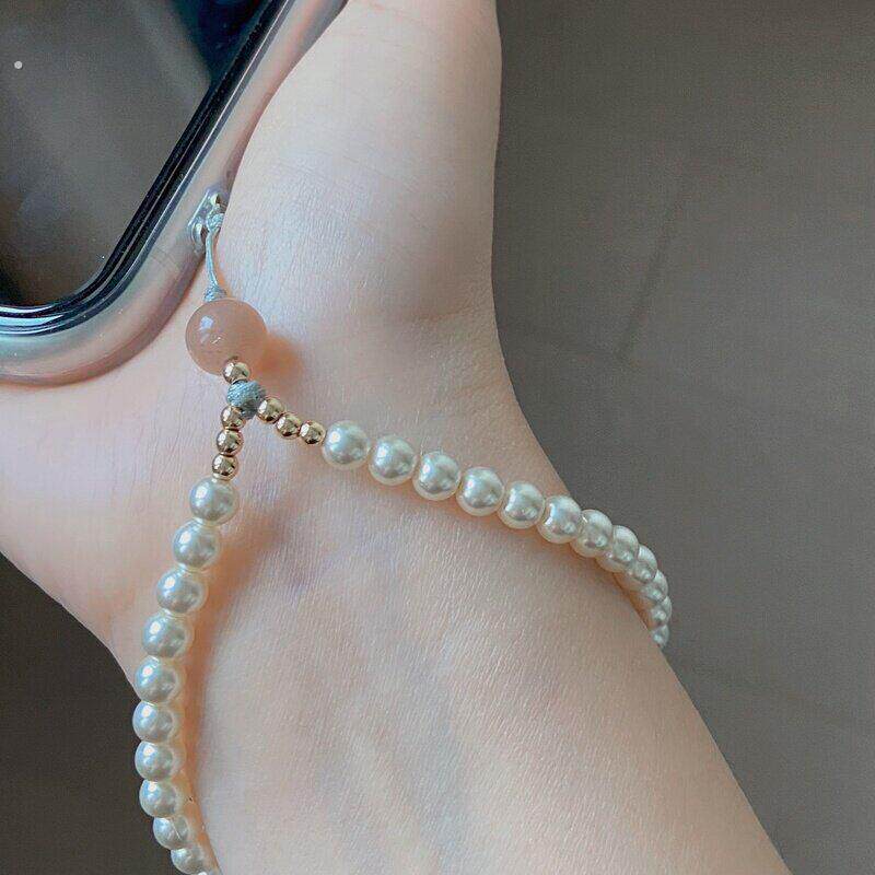 手机珍珠吊坠挂件串珠链条挂绳手腕款吊坠链子小饰品女精致高级感