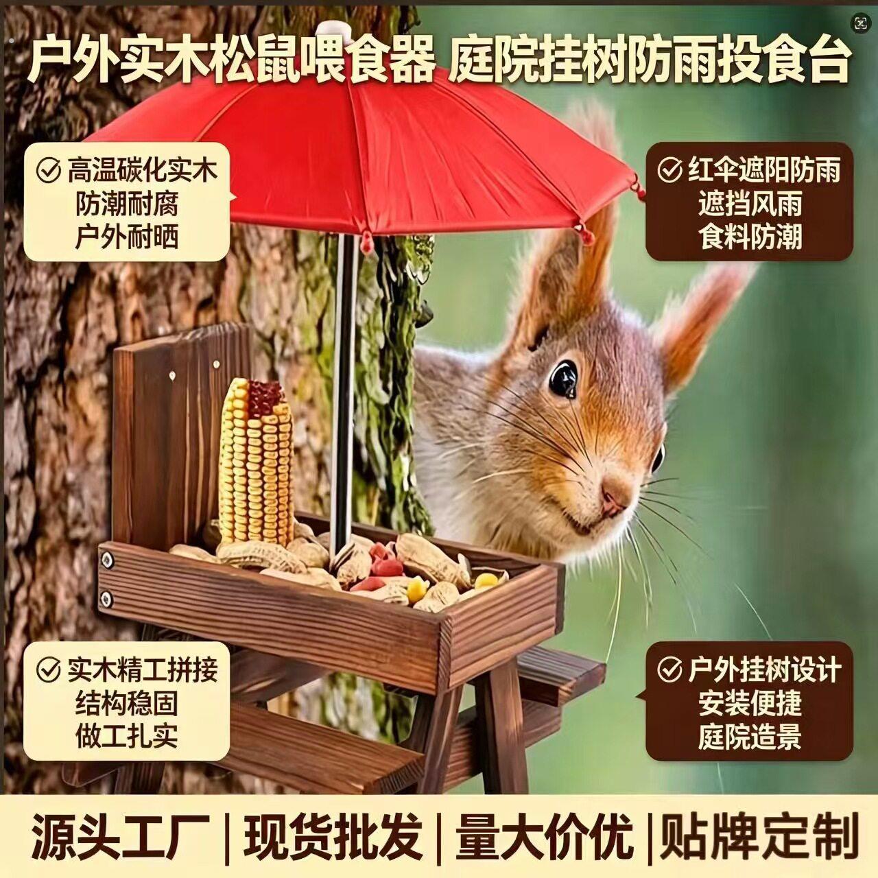 松鼠喂食器户外挂树防雨投食台创意木质实木桌面摆件异宠专用宠物