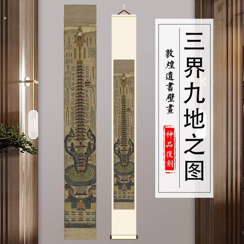 敦煌遗书壁画三界九地之图真迹高清微喷复刻书房玄关装饰挂画临摹