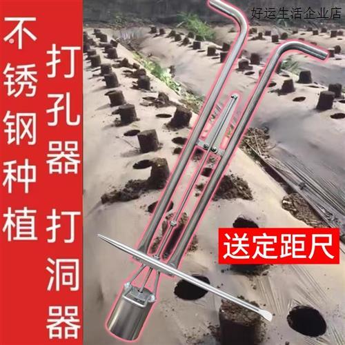 地膜打孔器种植种瓜定距尺移栽器打洞器取土器双杆栽苗器不锈钢