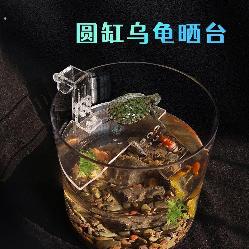 圆形龟缸晒台圆柱玻璃缸爬台晒背爬台挂钩式乌龟造景摆件休息浮台