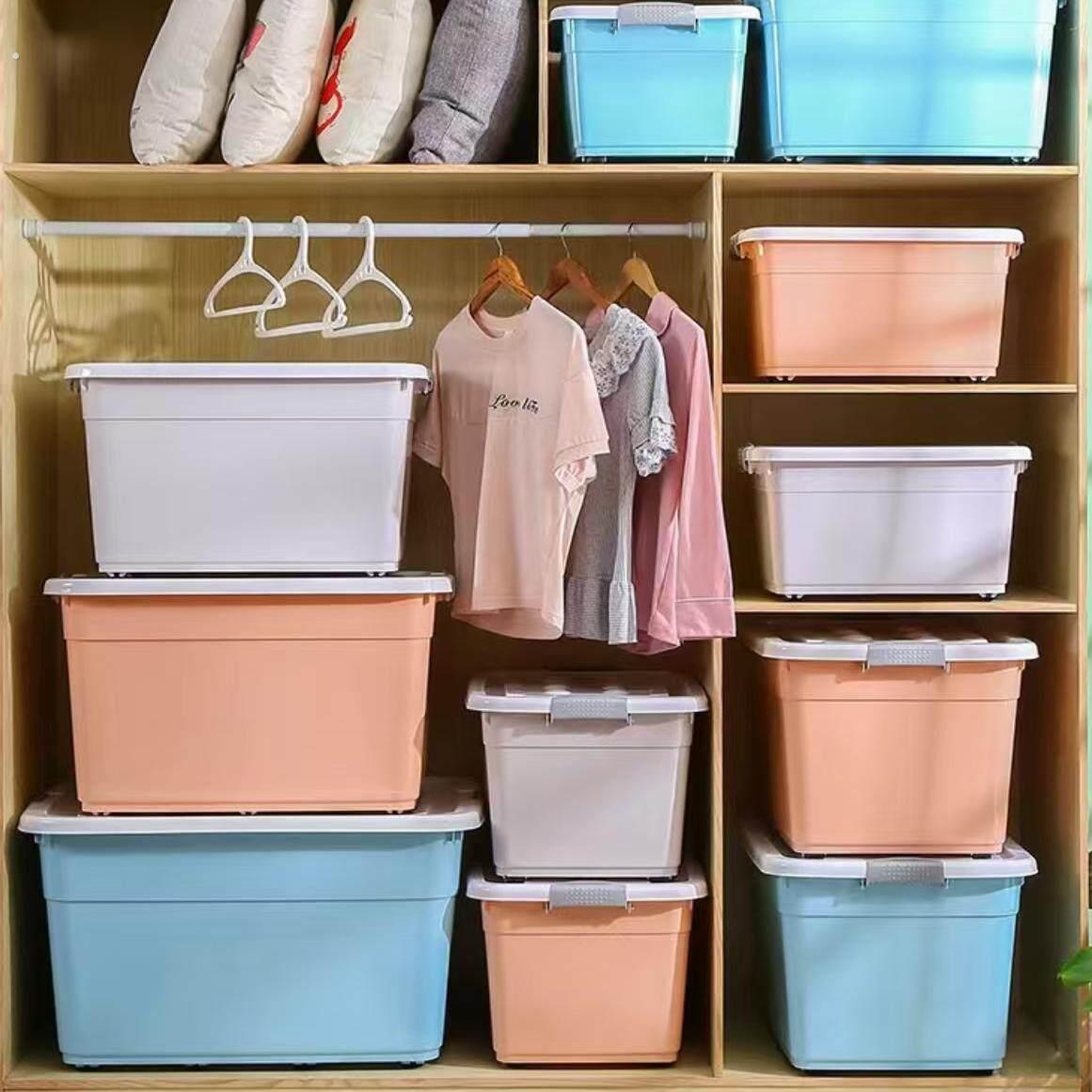 收纳箱塑料特大号衣服整理箱加厚大号收纳盒有盖衣物收纳箱子带轮
